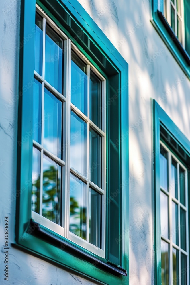 Poster detailed close up of a window on a building, ideal for architectural projects