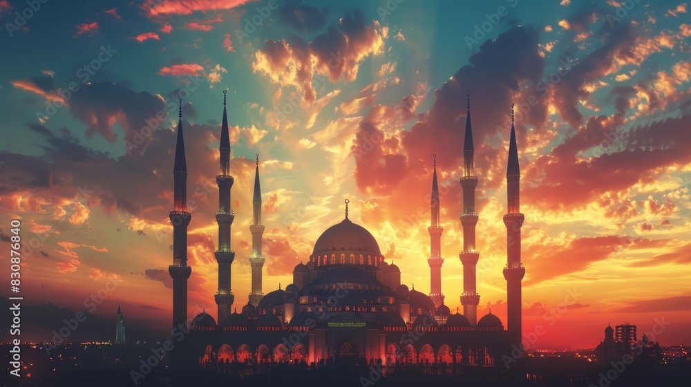 Poster majestic building with multiple spires, perfect for architectural designs