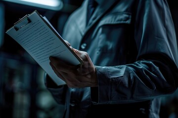 A man holding a clipboard in his hand. Suitable for business and office related concepts