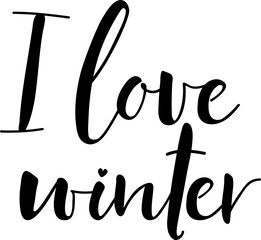 I love winter. Christmas lettering. Ink illustration. Modern brush calligraphy