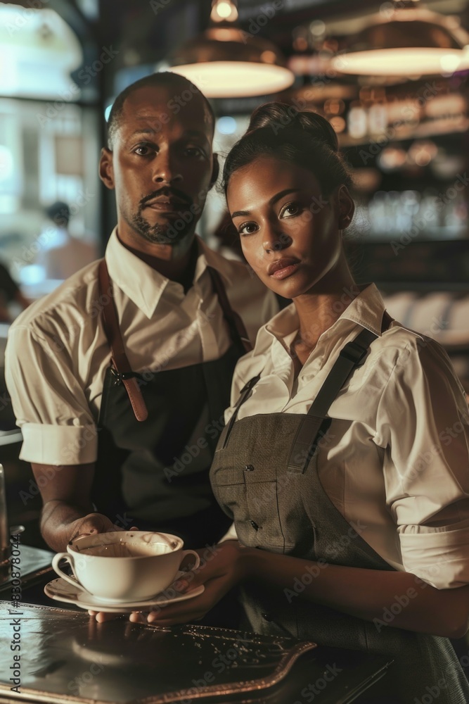 Poster a man and a woman standing side by side. suitable for various concepts