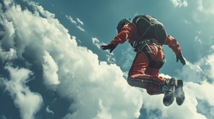 A man flying through the air on a parachute. Perfect for adventure or travel concepts