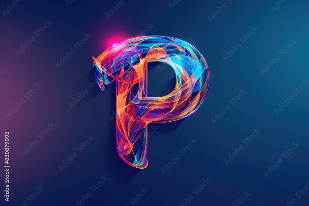 Poster vibrant letter p on a dark backdrop, suitable for various design projects