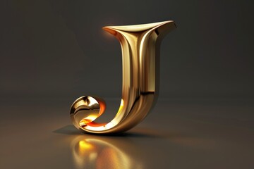 A shiny gold letter J on a reflective surface, ideal for graphic design projects