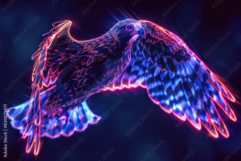 Poster a bird flying through the air with its wings spread. suitable for nature and freedom concepts
