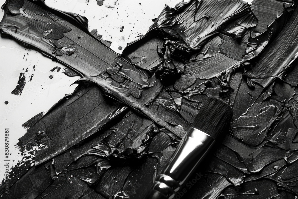 Poster a simple black and white photo of a paintbrush and paint. suitable for various design projects