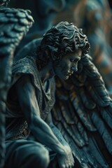 Detailed shot of an angel statue, suitable for religious themes or memorial designs