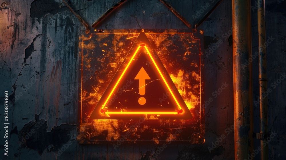 Poster a cautionary sign illuminated on a wall, suitable for safety and security concepts