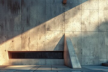 A concrete wall with a bench in front. Suitable for urban design projects