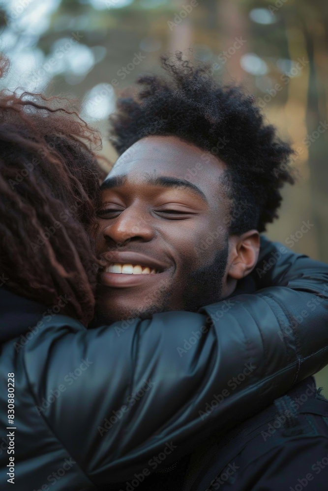 Poster a man and a woman hugging each other. suitable for romantic concepts