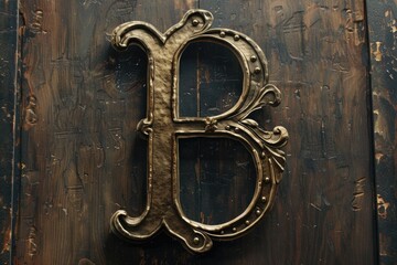 A golden letter B painted on a wooden wall. Perfect for signage or decoration