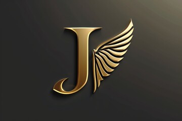 A golden letter J with wings on a black background. Perfect for graphic design projects