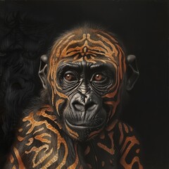 A young gorilla With skin patterns of a tiger, generated with AI