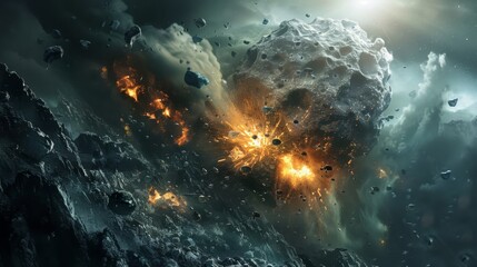 An asteroid collides with earth, generated with AI