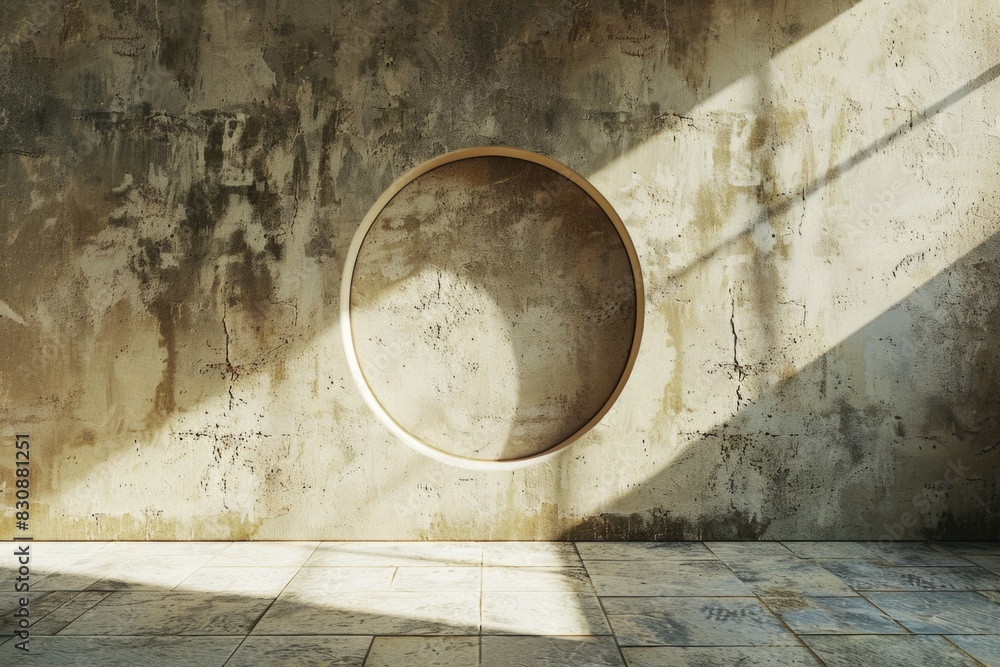 Poster A round window in an empty room, suitable for various design projects
