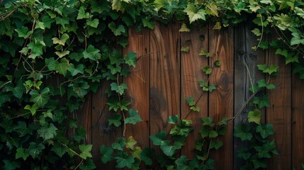 A fence covered in ivy and green leaves