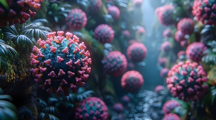Obraz premium Abundant Botanical Blooms in a Lush Tranquil Garden Setting