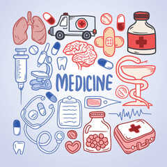 medicine icon set hand drawn