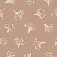 Botanical seamless pattern with leaves ginkgo biloba. Natural design at soft and soothing abstract leaf, nature inspired. Print in calm beige colors