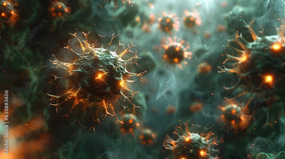 Leinwandbilder Captivating Microscopic Cellular Structures Exploring the Dynamic and Intricate Realms of Science Medicine and Digital Art