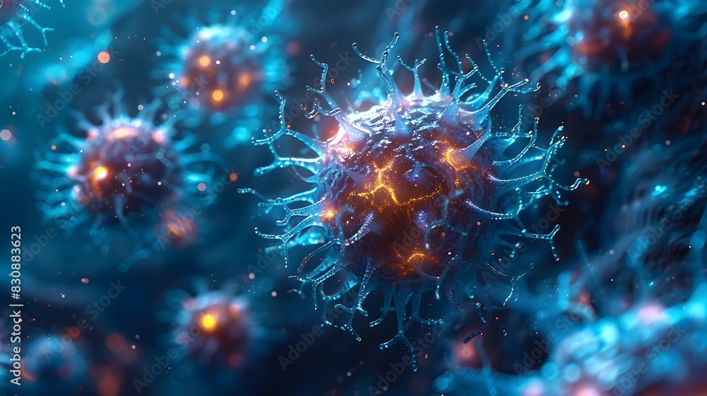 Poster captivating microscopic cellular structures futuristic abstract digital artwork showcasing the intri