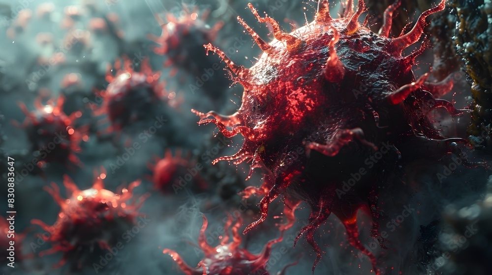 Poster captivating microscopic of intricate cellular structures and vibrant microbial patterns