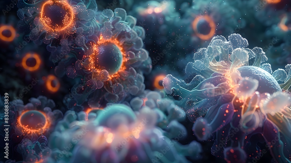 Poster captivating microscopic structures vibrant cellular landscapes reveal the invisible wonders of the m