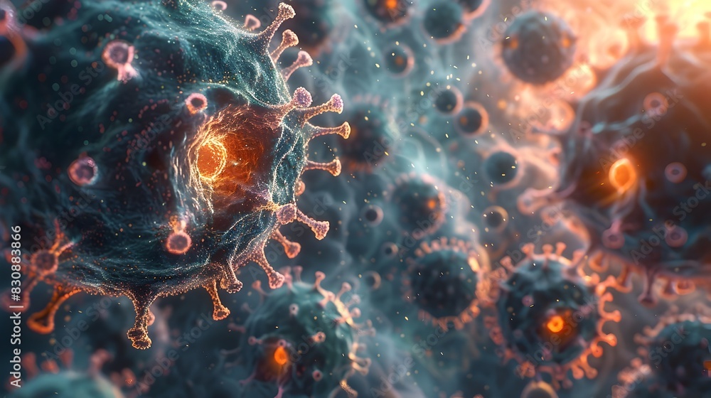 Aufkleber captivating microscopic view of vibrant viral structures revealing insights into infectious disease 