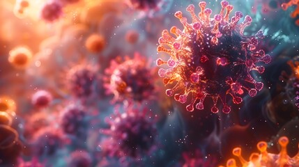Captivating Microscopic View of Intricate Viral Structure Amid Vibrant Colors