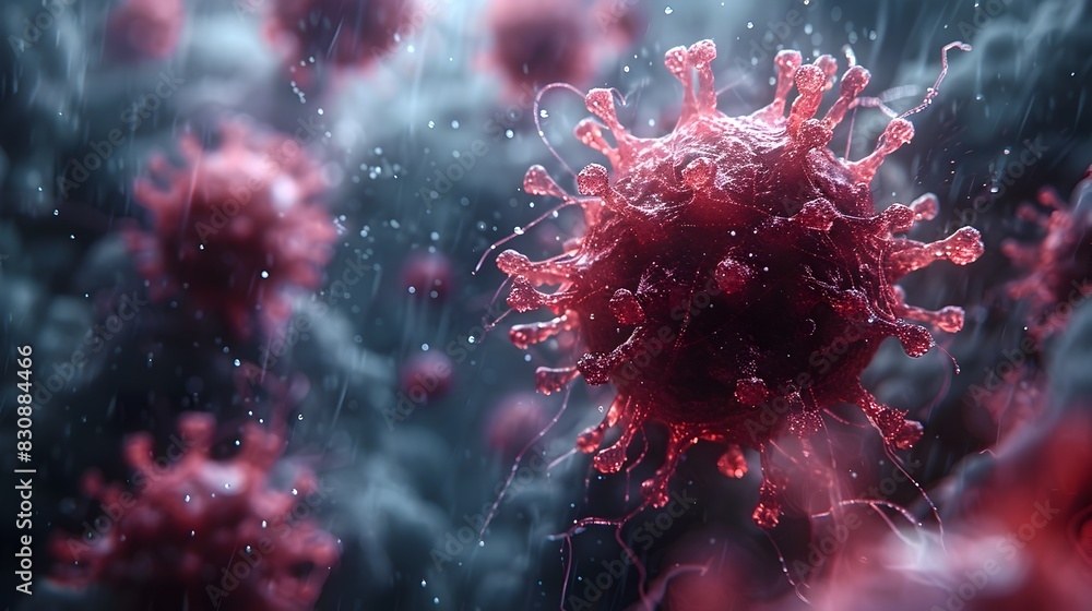Poster close up view of microscopic coronavirus structure revealing intricate spike proteins