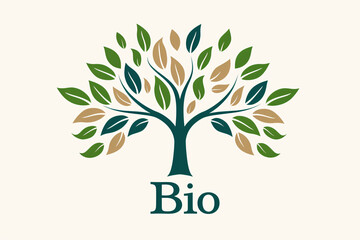 Obraz premium Stylized tree logo combining green and brown leaves, representing eco-friendly, organic, and sustainable bio concepts