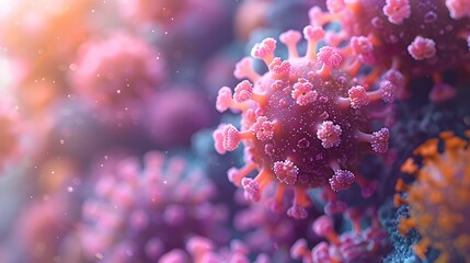 Close up Microscopic View of Novel Coronavirus Outbreak Causing Global Health and Economic Crisis