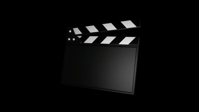 movie clapper board isolated  on black background animated screen Film slate being clapped in slow motion