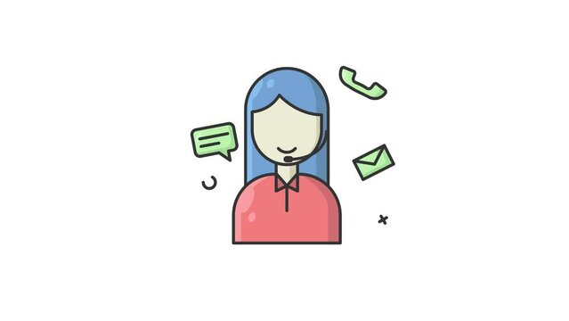 call center girl icon animation, female customer service lottie animation icon video