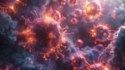 Fototapeta premium Conceptual Microscopic Visualization of Dangerous Viral Pandemic Outbreak