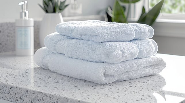 a modern bathroom, where three towels and an eyedropper are carefully arranged, adding a touch of elegance and functionality to the sleek interior design.