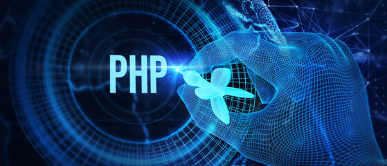 Business, Technology, Internet and network concept. PHP abbreviation. Modern technology concept. 3d illustration