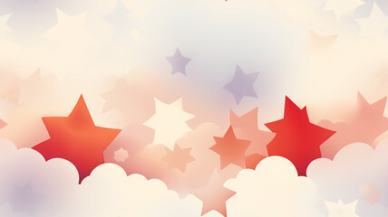 Stars among the clouds, multicolored festive greeting card background