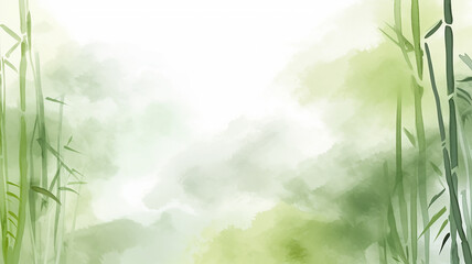 Green abstract bamboo thickets, watercolor card background