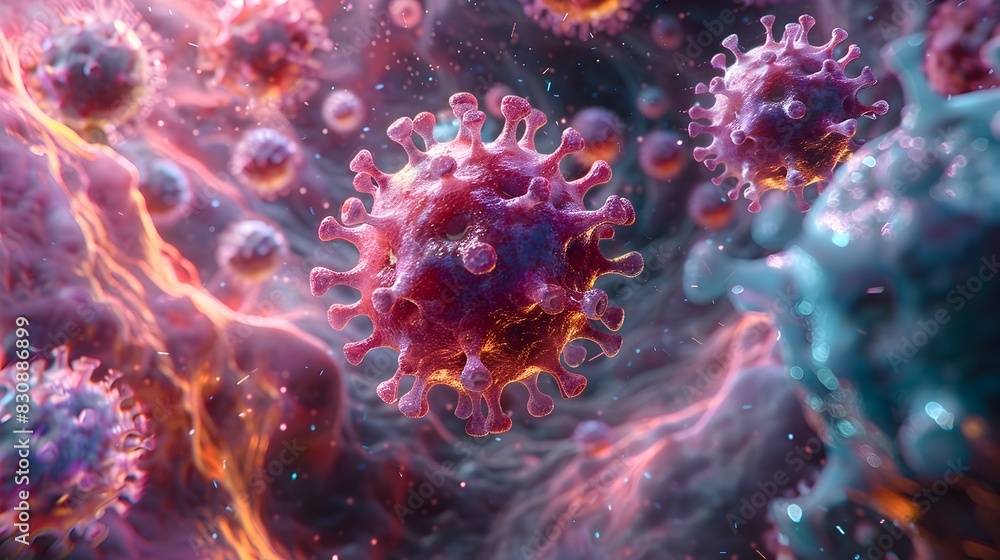 Aufkleber detailed microscopic view of coronavirus pandemic outbreak spread and molecular structure