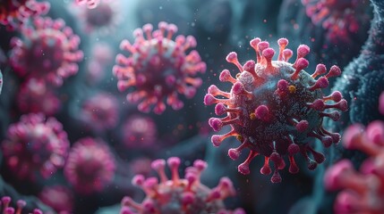 Obraz premium Detailed Microscopic View of Coronavirus Structure Amid Pandemic Outbreak