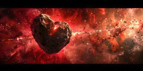 A heart shaped border composed of red particle starlight Blac hole view.
A heart shaped planet with a nebula in the background.
