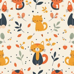 Adorable Cartoon Cat Faces Pattern for Playful Backgrounds