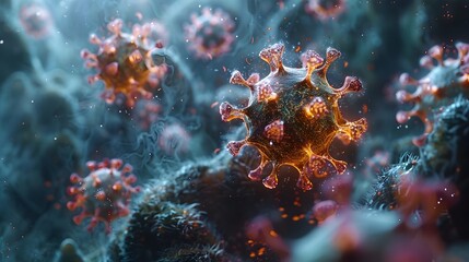 Fototapeta premium Detailed Microscopic View of Infectious Coronavirus Structure