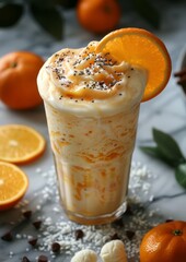 Orange Creamsicle Smoothie - Pale orange with an orange slice and a swirl of cream.