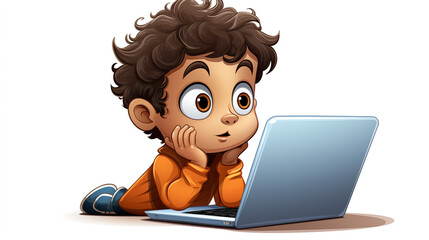 Child uses a laptop, looks at the screen.