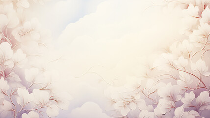 Branches with foliage on a watercolor light beige background with space to copy