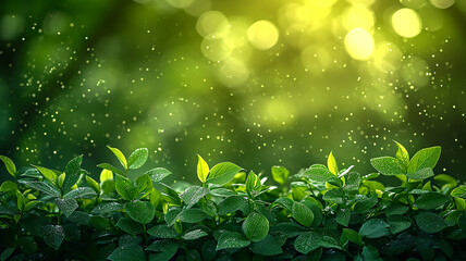 Juicy green leaves of plants in the rays of the sun close-up