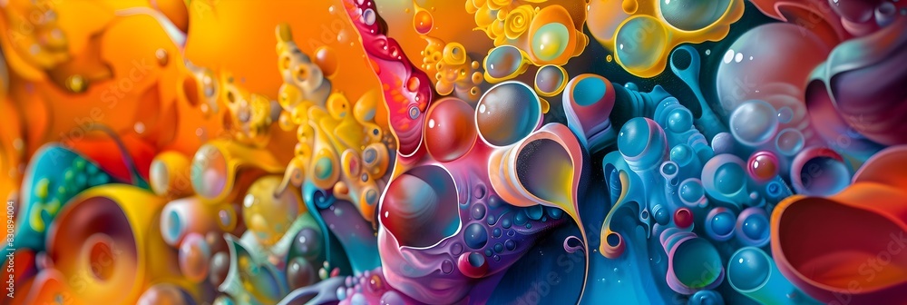 Poster mesmerizing kaleidoscope of colorful liquid bubbles and drops captivating the senses with ethereal p