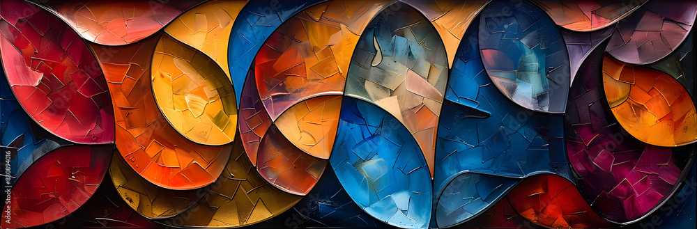 Poster Mesmerizing Kaleidoscopic Glass Mosaic Art with Vibrant Overlapping Shapes and Captivating Patterns